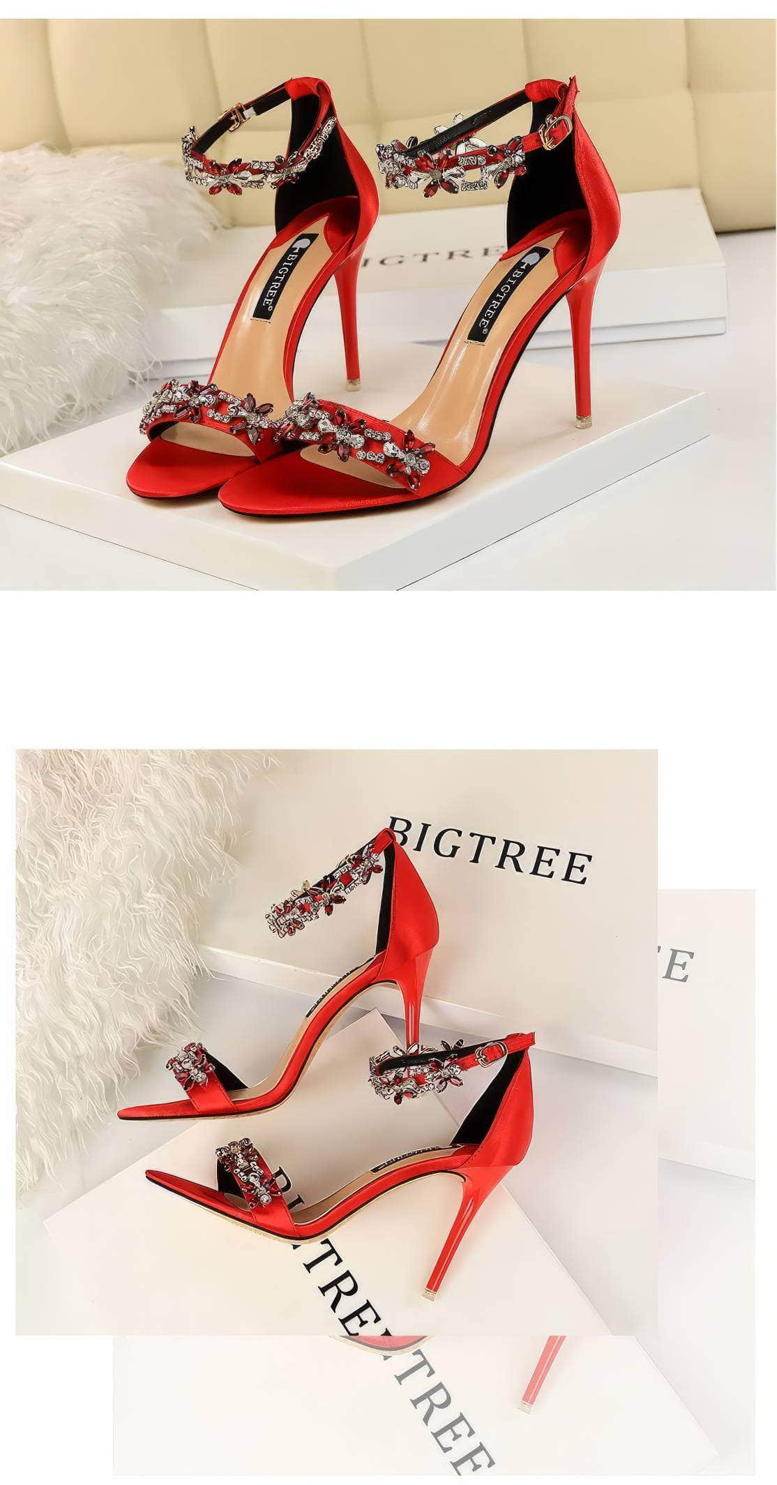 Rhinestone Embellished Ankle Strap Sandal Stilettos