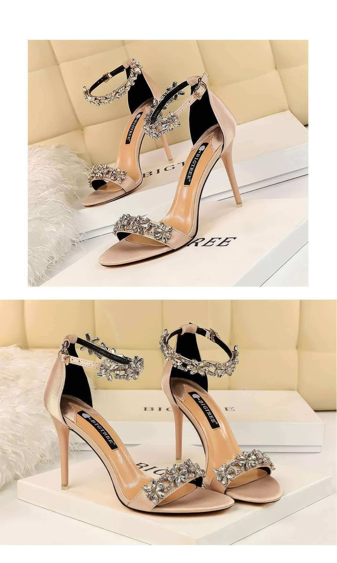 Rhinestone Embellished Ankle Strap Sandal Stilettos