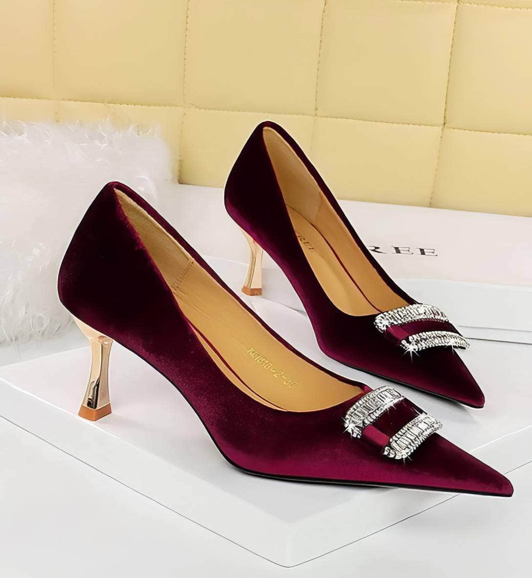 Rhinestone Embellished Suede Pump Heels