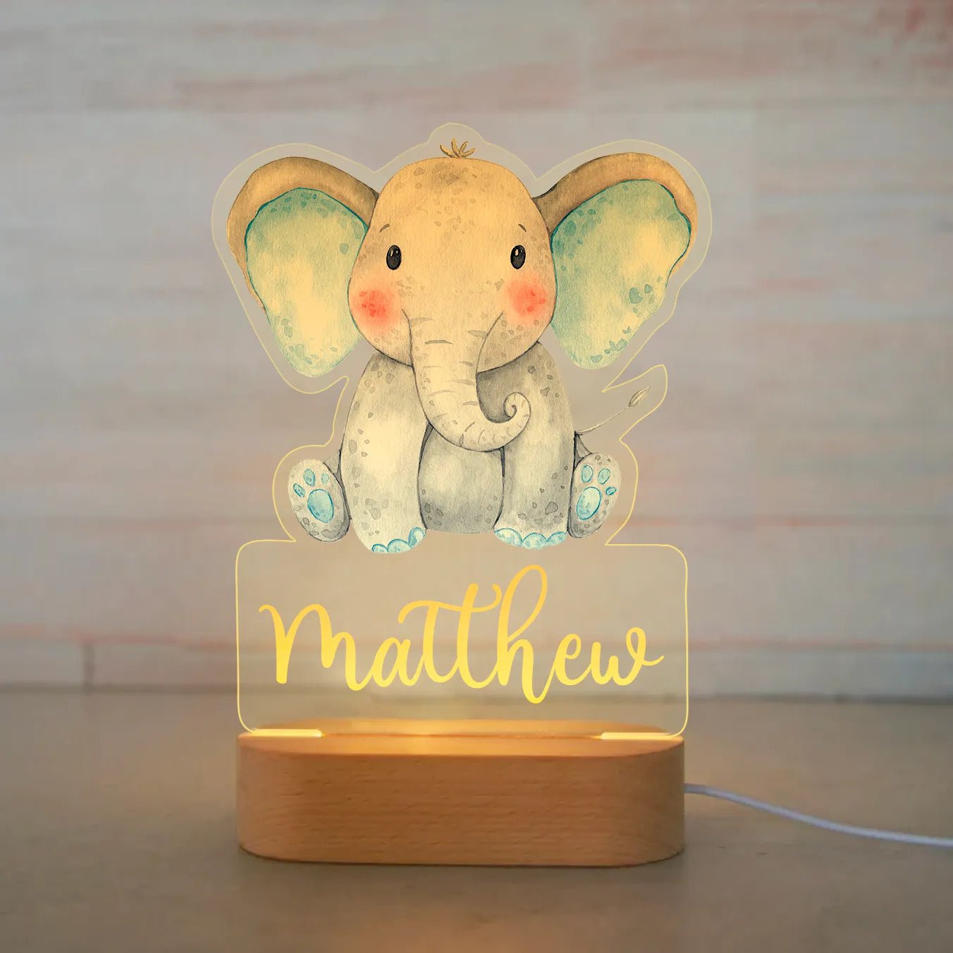 Customized Animal-themed Night Light for Kids - Personalized with Child's Name, Acrylic Lamp for Bedroom Decor Warm Light / 17Elephant