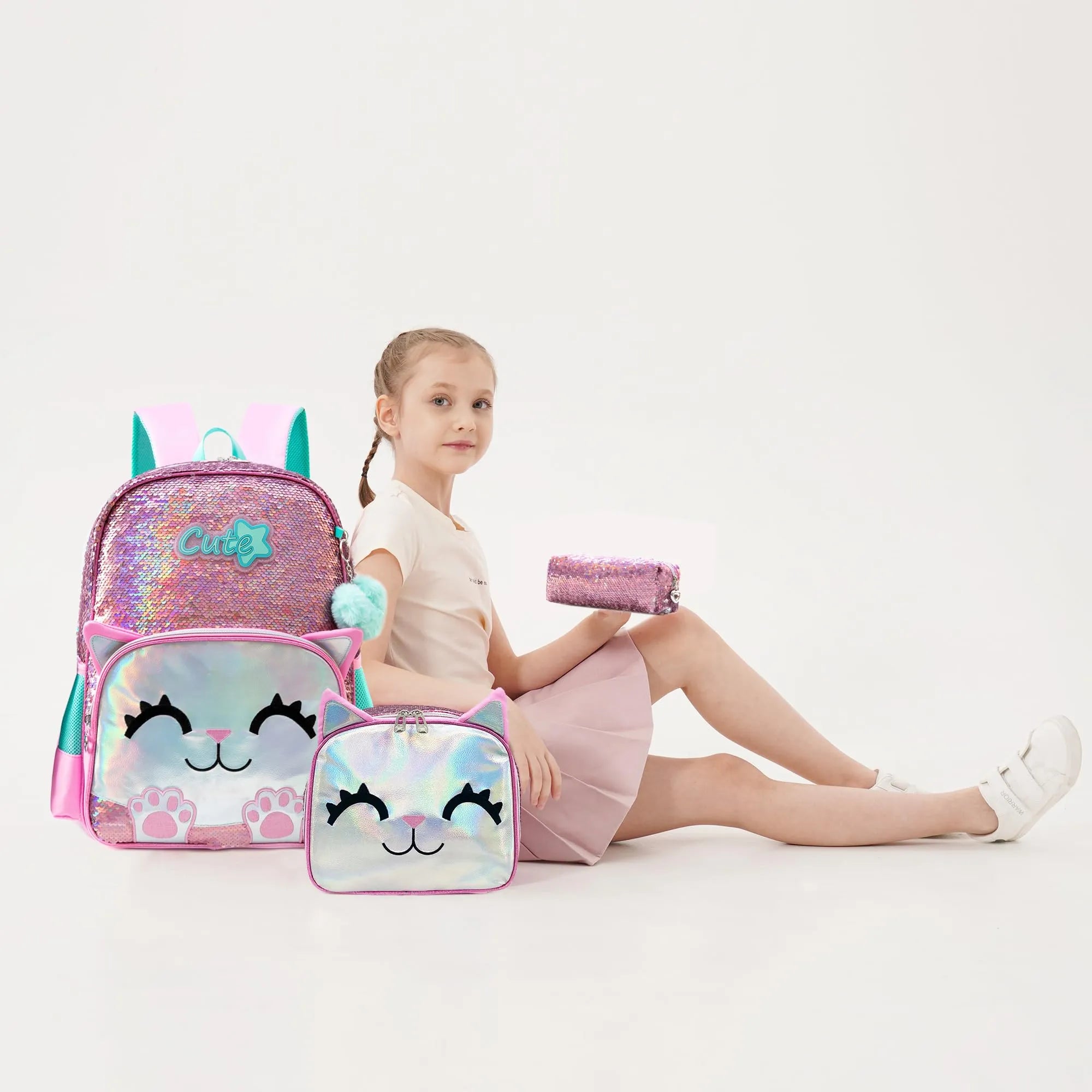 Cute Sequin Backpack Set for Girls