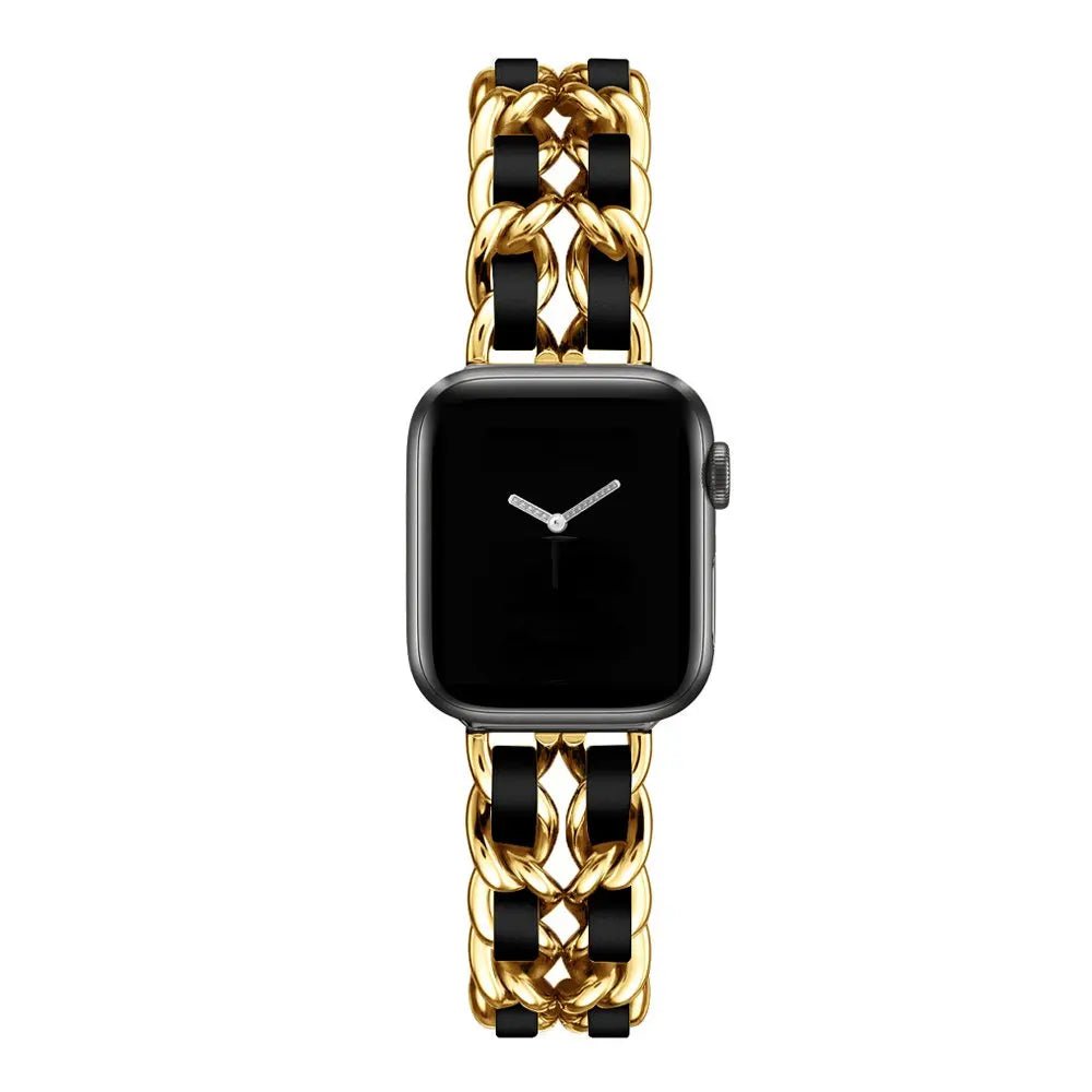 High-Quality Metal Leather Strap for Apple Watch Band Gold Black / 38 or 40 or 41mm