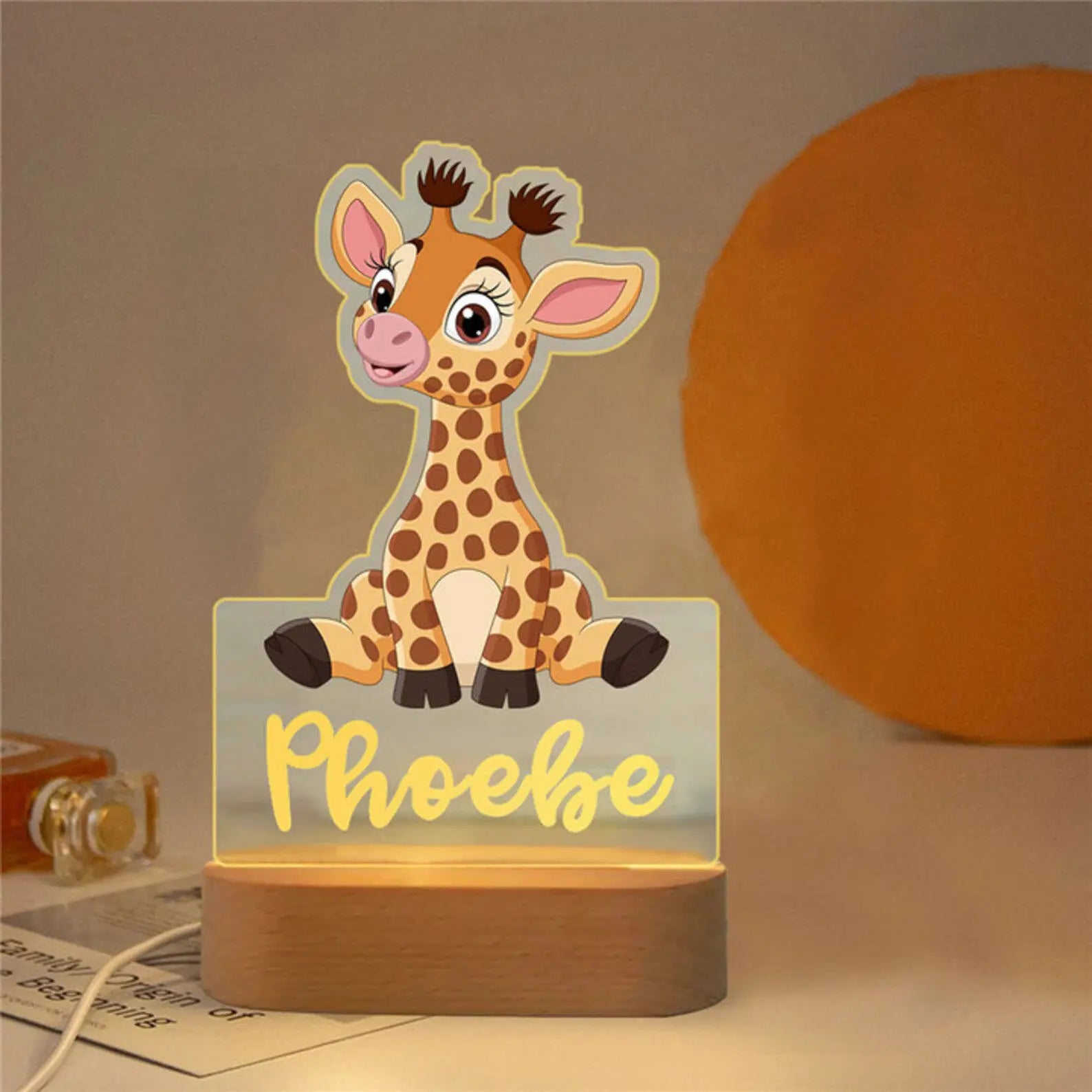 Customized Animal-themed Night Light for Kids - Personalized with Child's Name, Acrylic Lamp for Bedroom Decor Warm Light / 26Giraffe