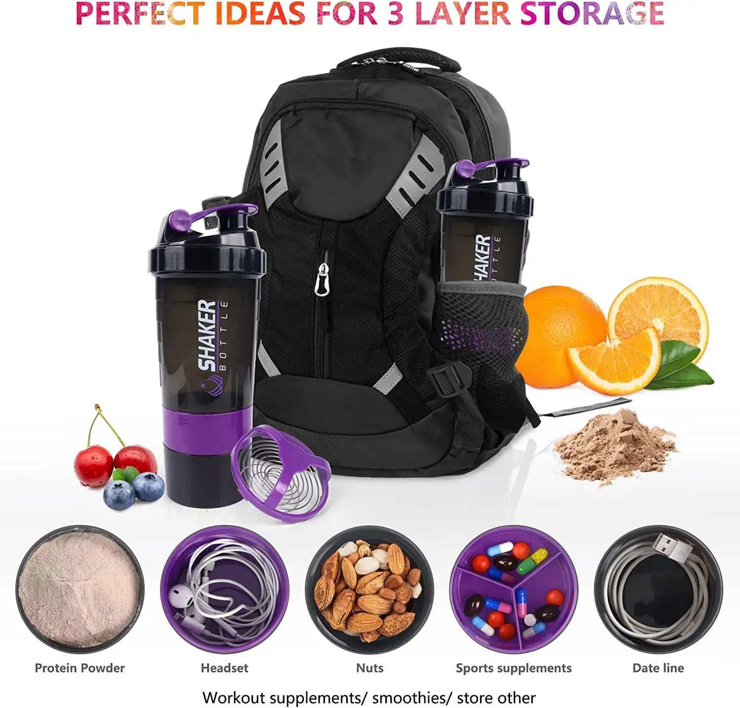 500ML Portable Protein Powder Shaker Water Bottle for Outdoor Sports, Milkshakes, Gym Fitness