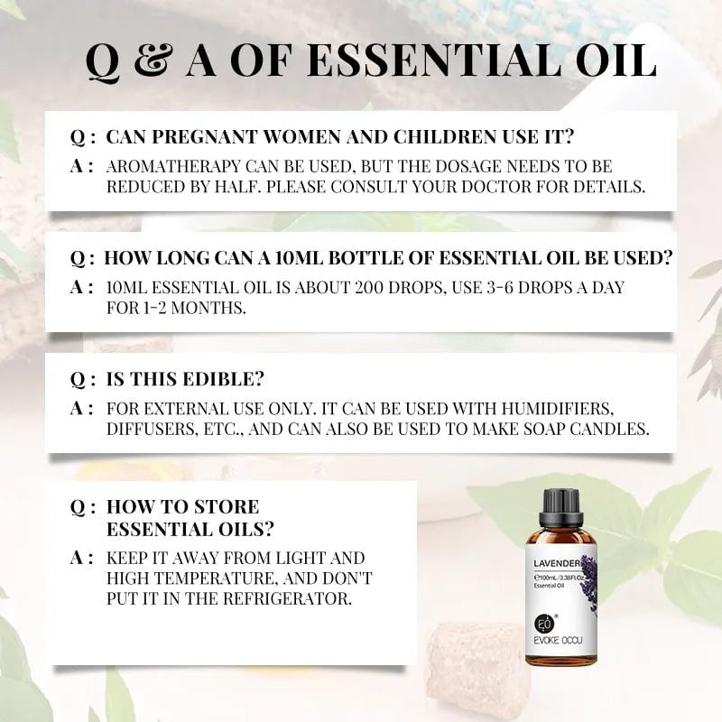100ml Essential Oils for Diffuser and Humidifier: Vanilla, Eucalyptus, Jasmine, Rose, Lavender, Rosemary, Peppermint, Tea Tree