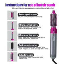 5-in-1 Hairdryer Comb: Hot Air Comb for Curling and Straightening Hair