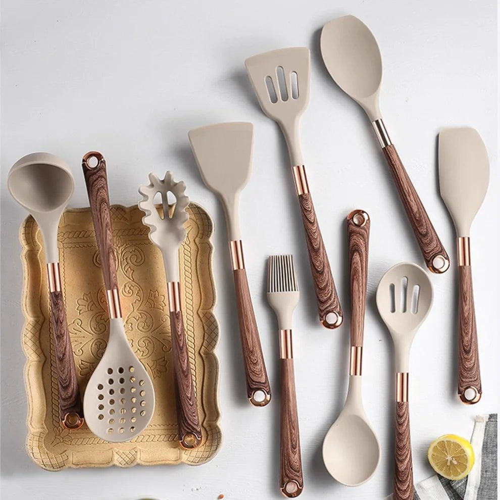 Rose Gold-Plated Silicone Cooking Utensils: Includes Heat-Resistant Spatula and Spoon