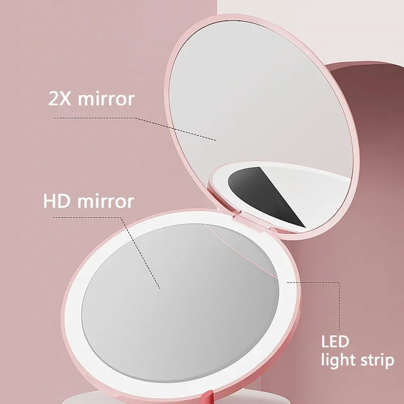 Portable Mini LED Makeup Mirror: USB Charging, Foldable Design