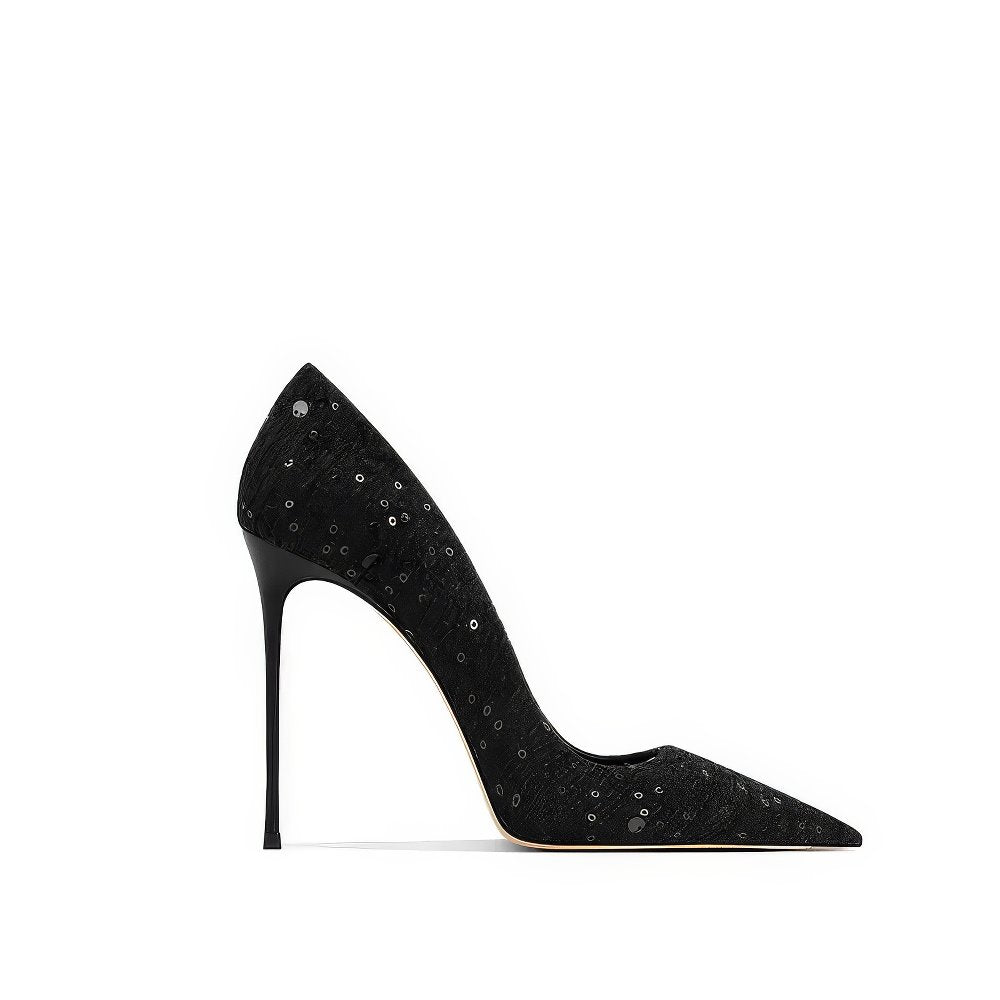 Sequinned Glitter Pointy Toe Pump Heels