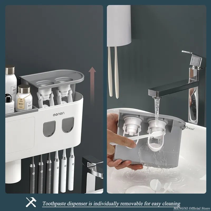 MENGNI Magnetic Toothbrush Holder: Wall-Mounted with Automatic Toothpaste Dispenser
