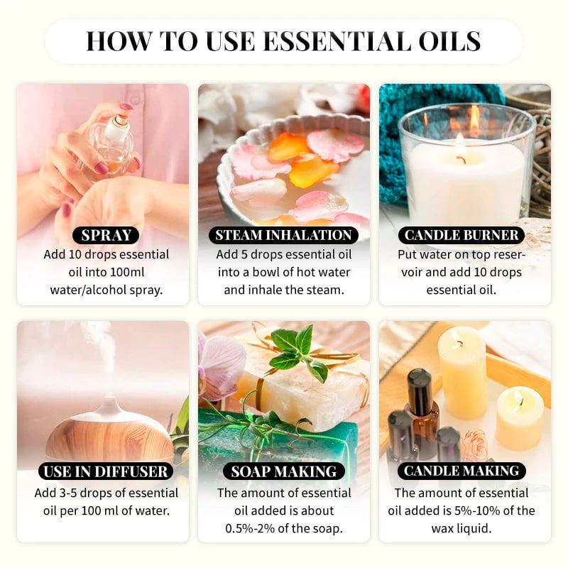 100ml Essential Oils for Diffuser and Humidifier: Vanilla, Eucalyptus, Jasmine, Rose, Lavender, Rosemary, Peppermint, Tea Tree