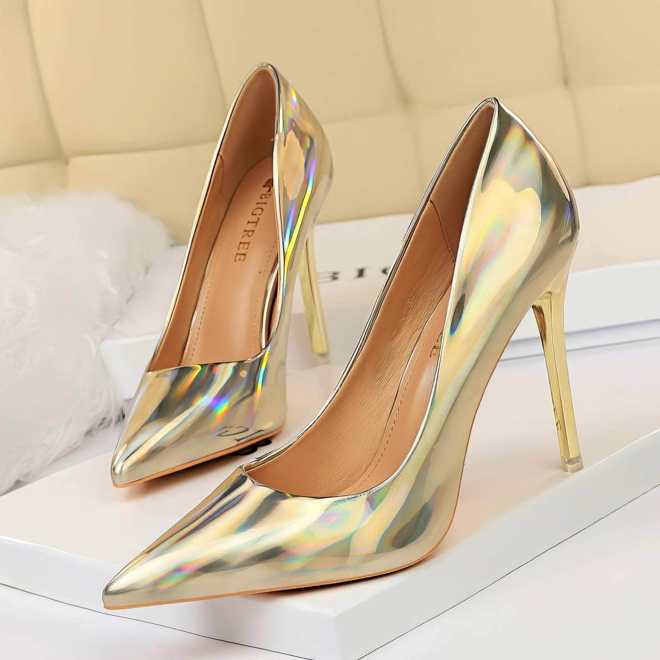 Shimmery Holographic Stiletto Pump Heels