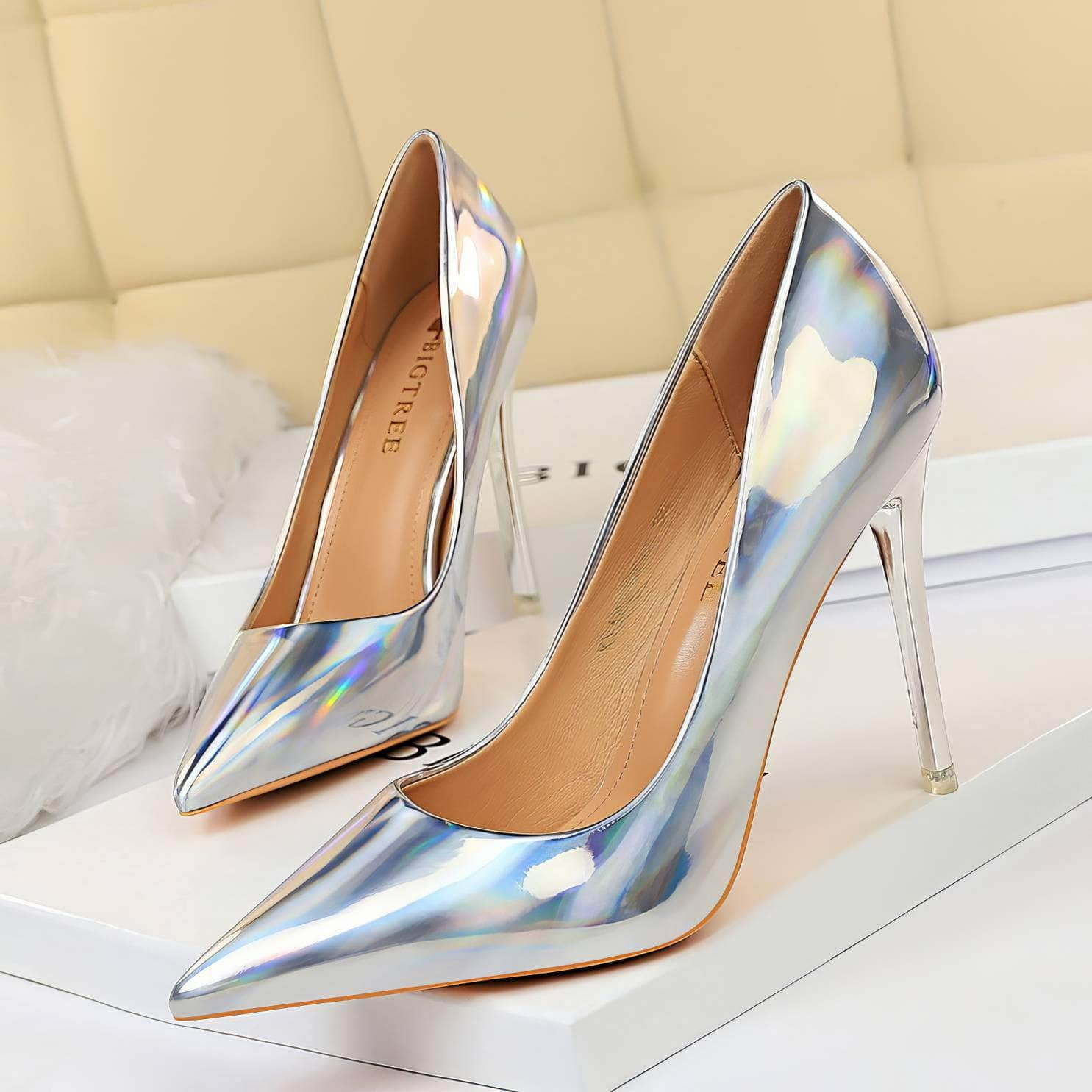 Shimmery Holographic Stiletto Pump Heels