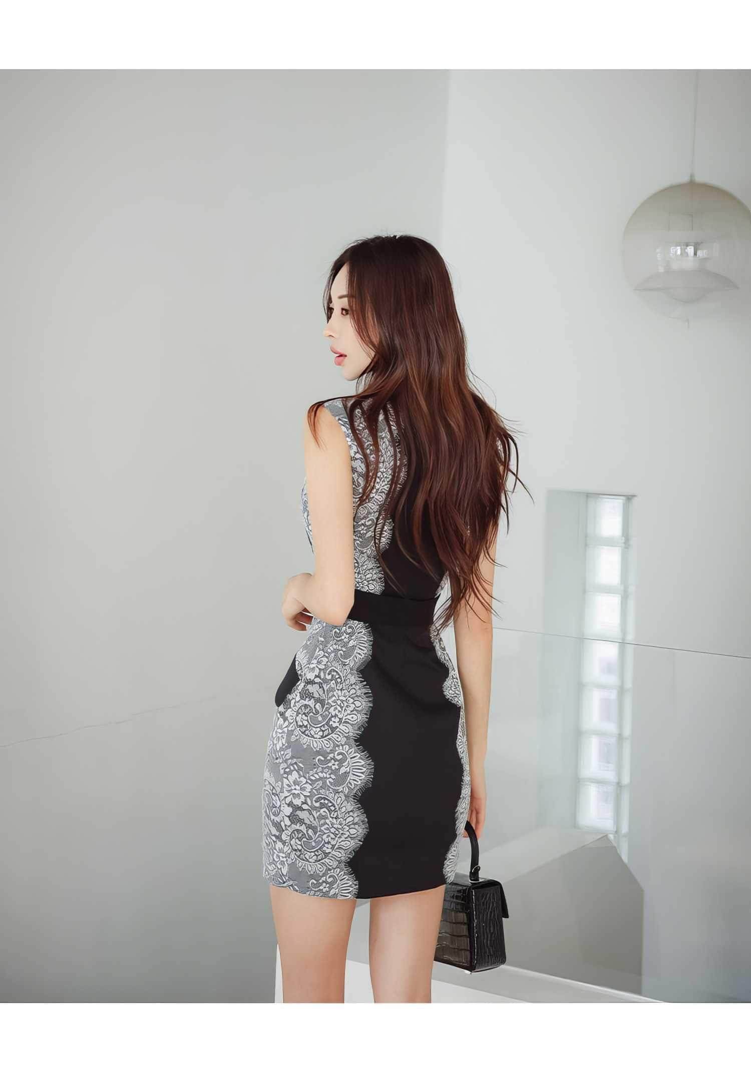 Sleeveless Blazer Collared Lace Dress