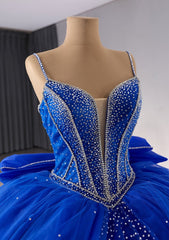 Spaghetti Straps Rhinestone Decor Tulle Ball Gown - J7K8L