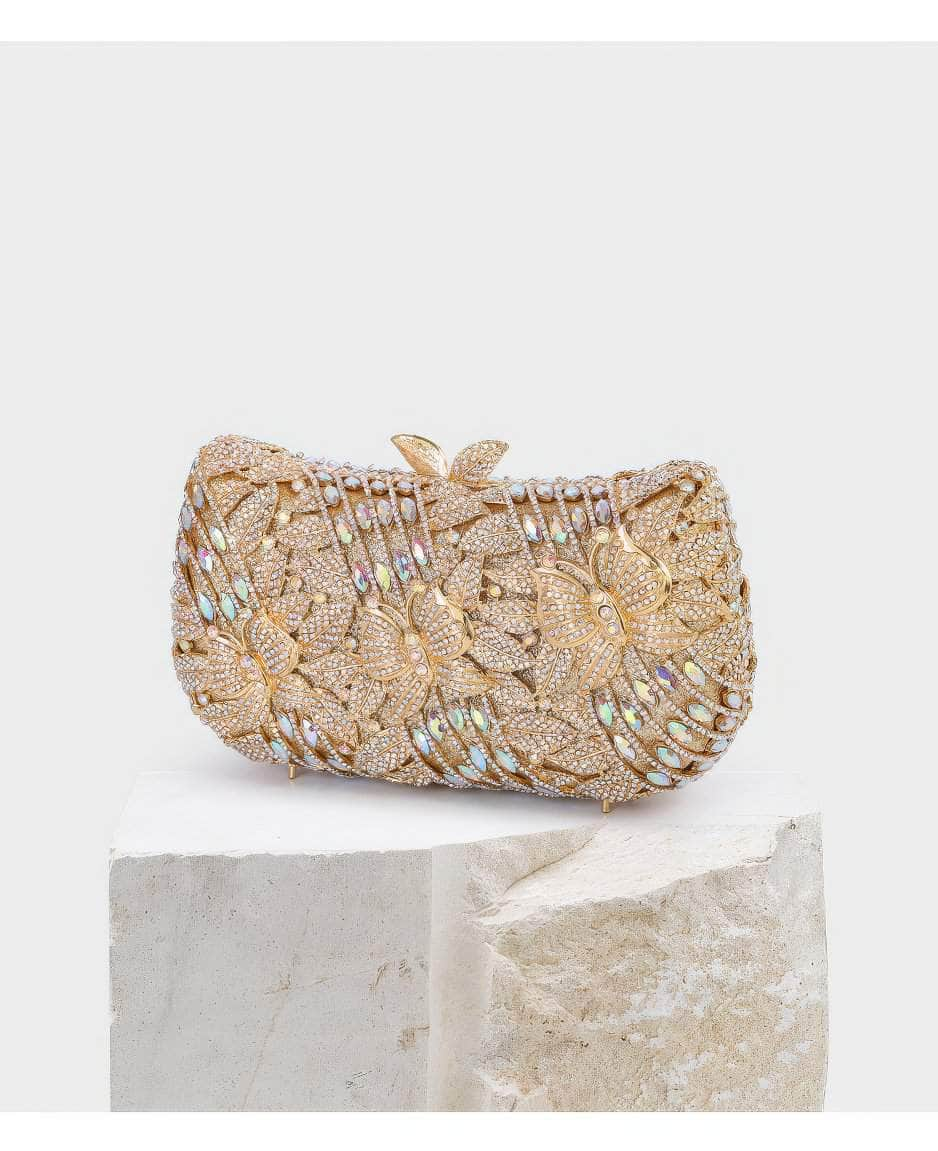 Sparkling Butterfly Floral Rhinestone Clutch Purse