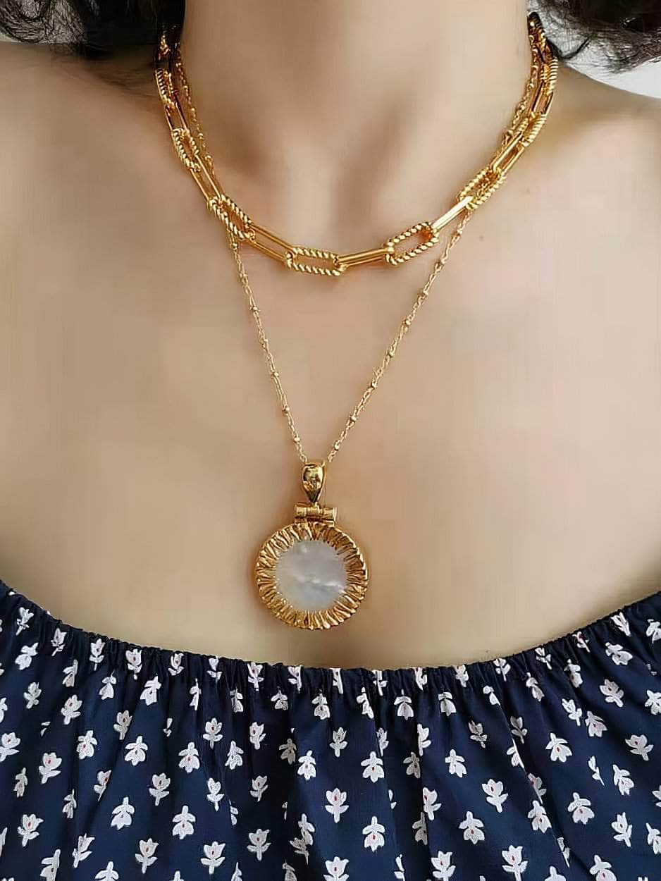 Statement Pendant Opal Accented Medallion Necklace Gold / Necklace