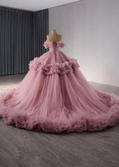 Strapless Layered Tulle Beaded Ball Dress P9Q0R