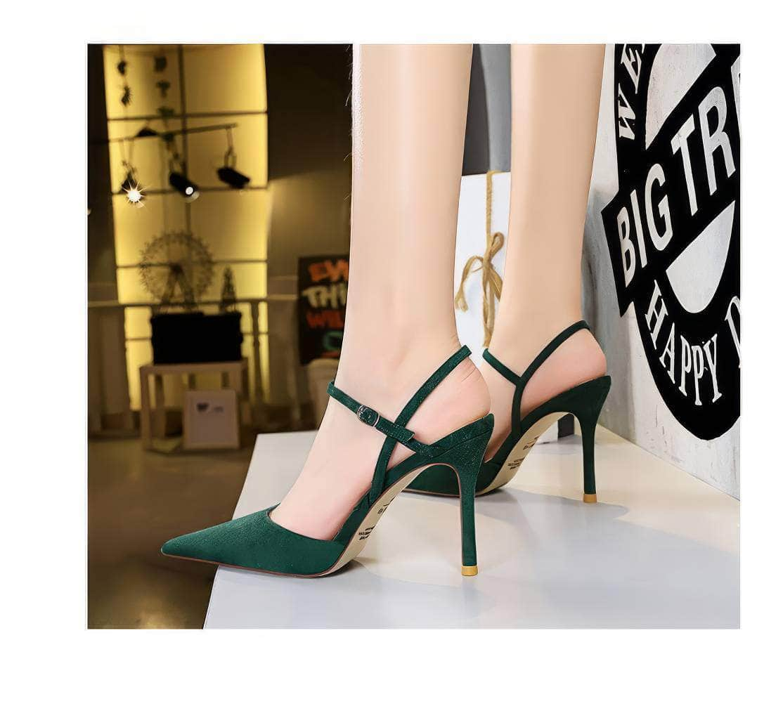 Suede Buckle Strap Closure High Heels