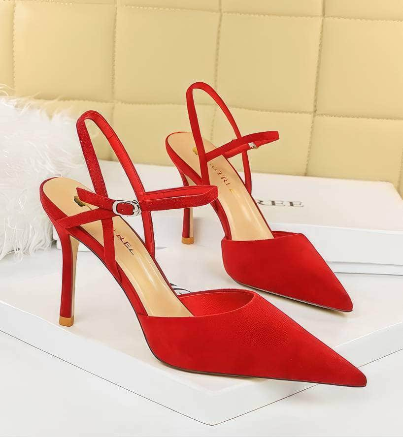 Suede Buckle Strap Closure High Heels