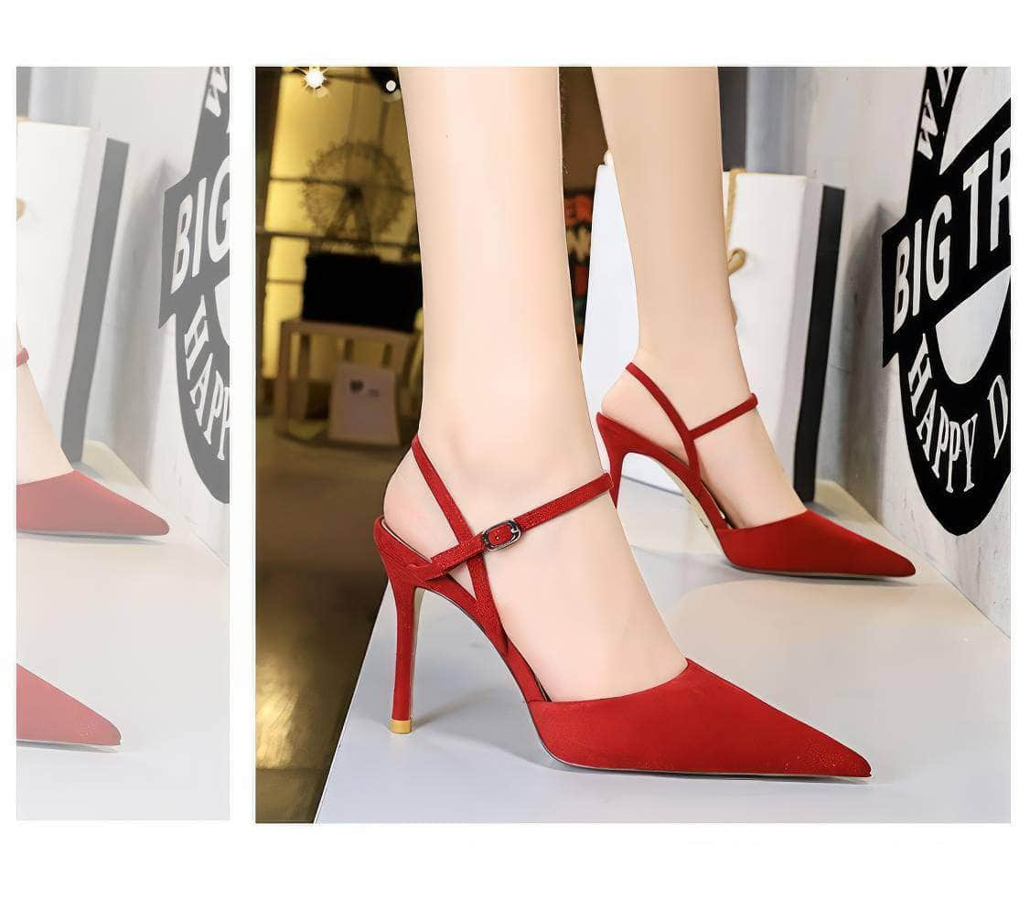 Suede Buckle Strap Closure High Heels