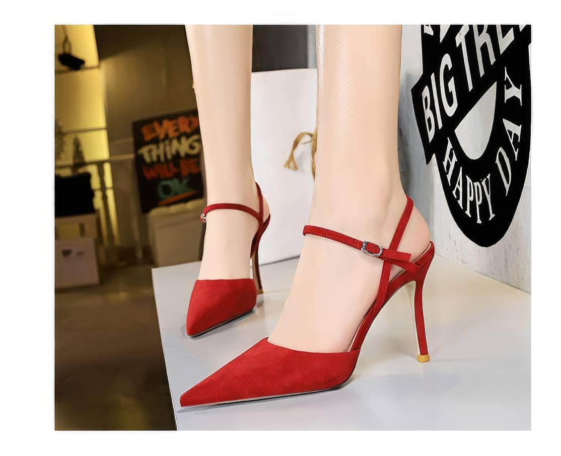 Suede Buckle Strap Closure High Heels