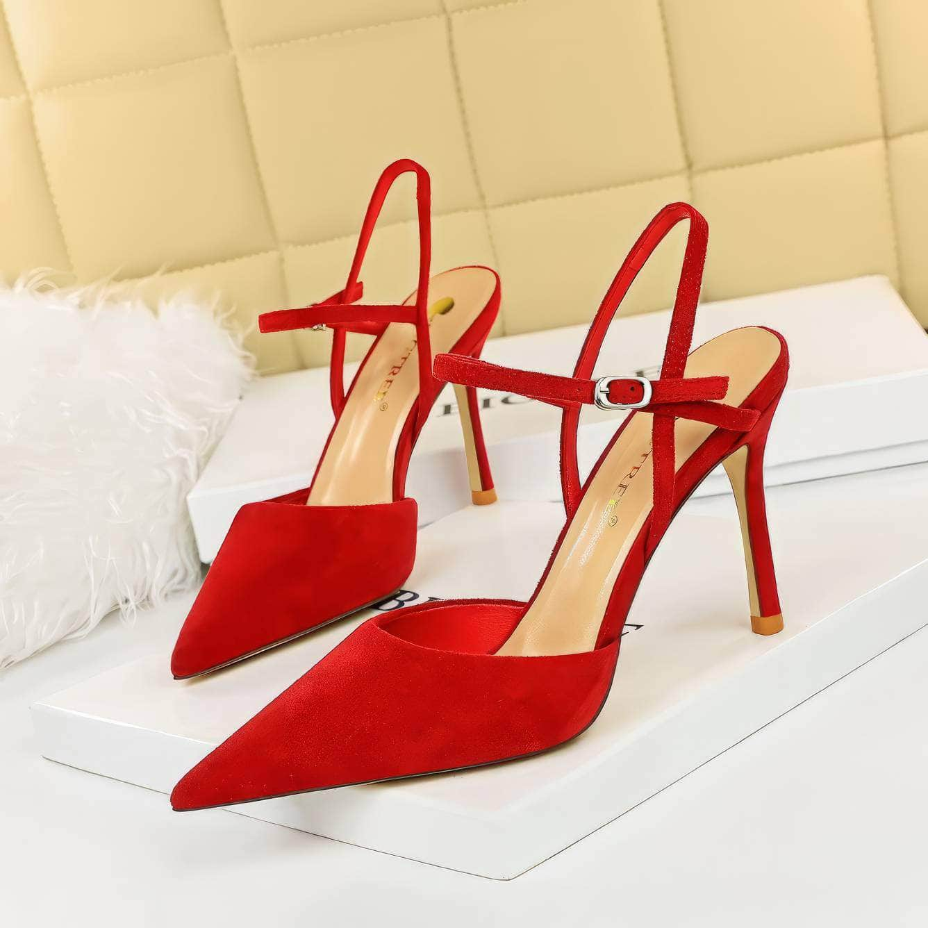 Suede Buckle Strap Closure High Heels