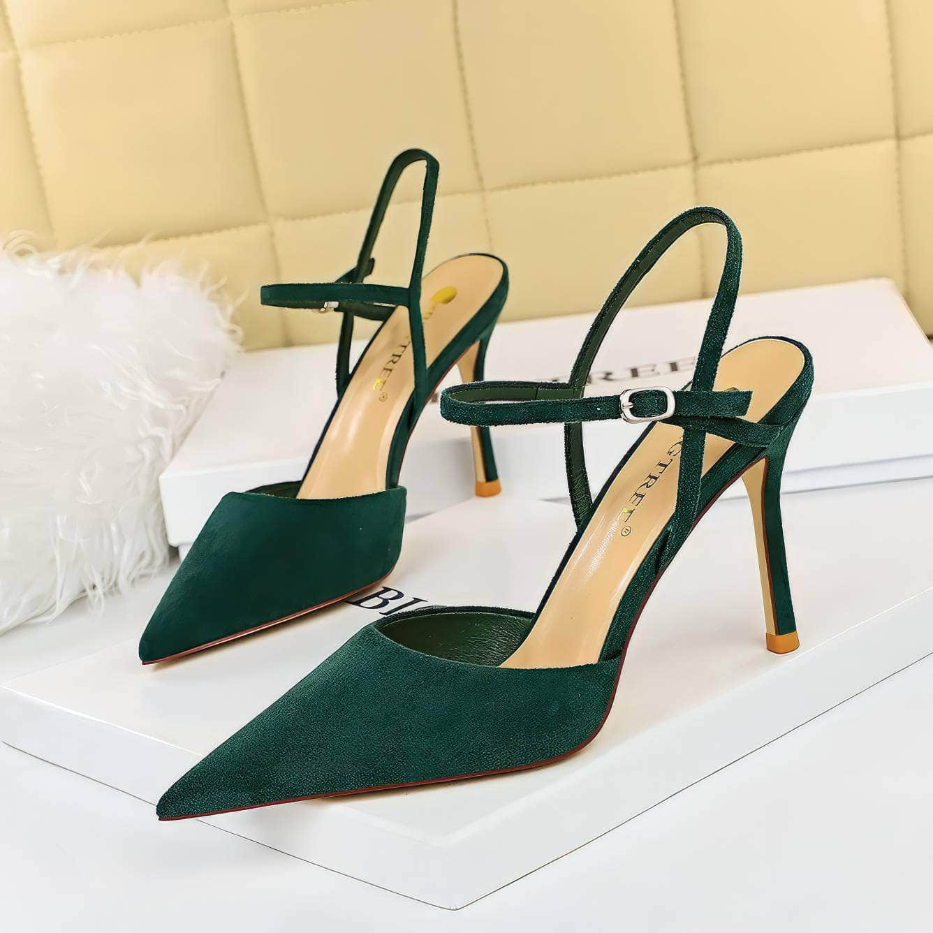 Suede Buckle Strap Closure High Heels