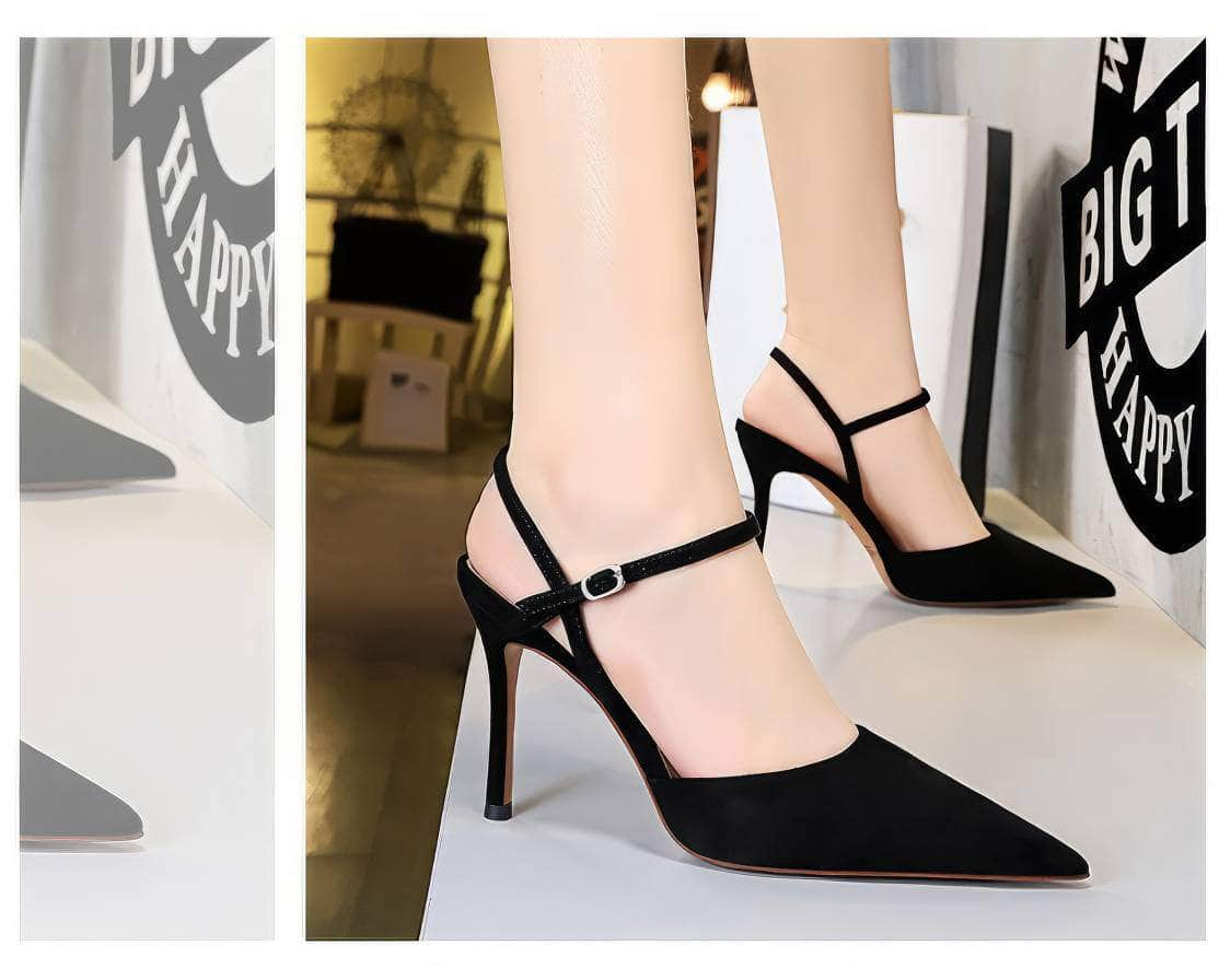 Suede Buckle Strap Closure High Heels