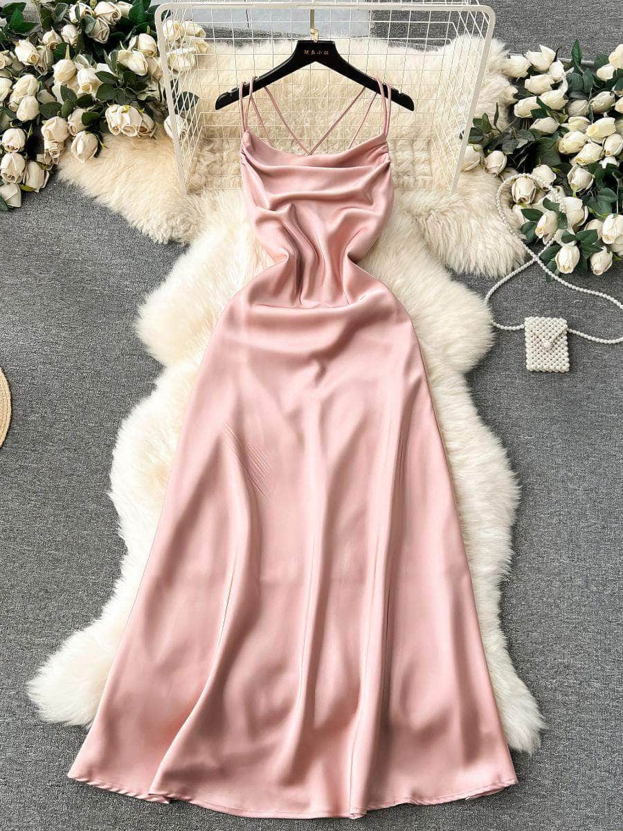 Suspender Draped Satin Backless Mermaid Dress