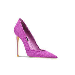 Tweed Pointed Toes Frayed Edge High Heels