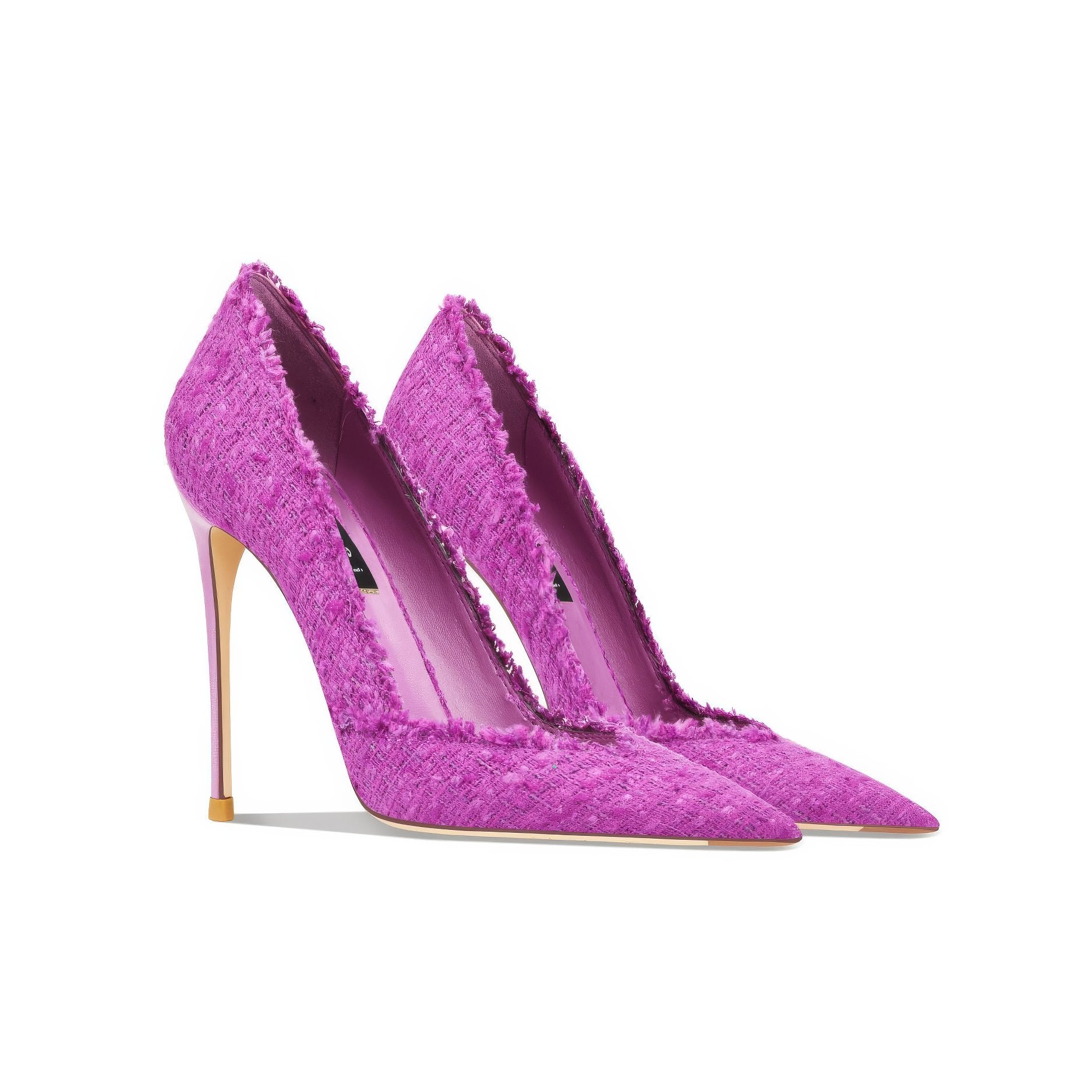 Tweed Pointed Toes Frayed Edge High Heels