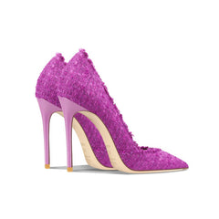 Tweed Pointed Toes Frayed Edge High Heels