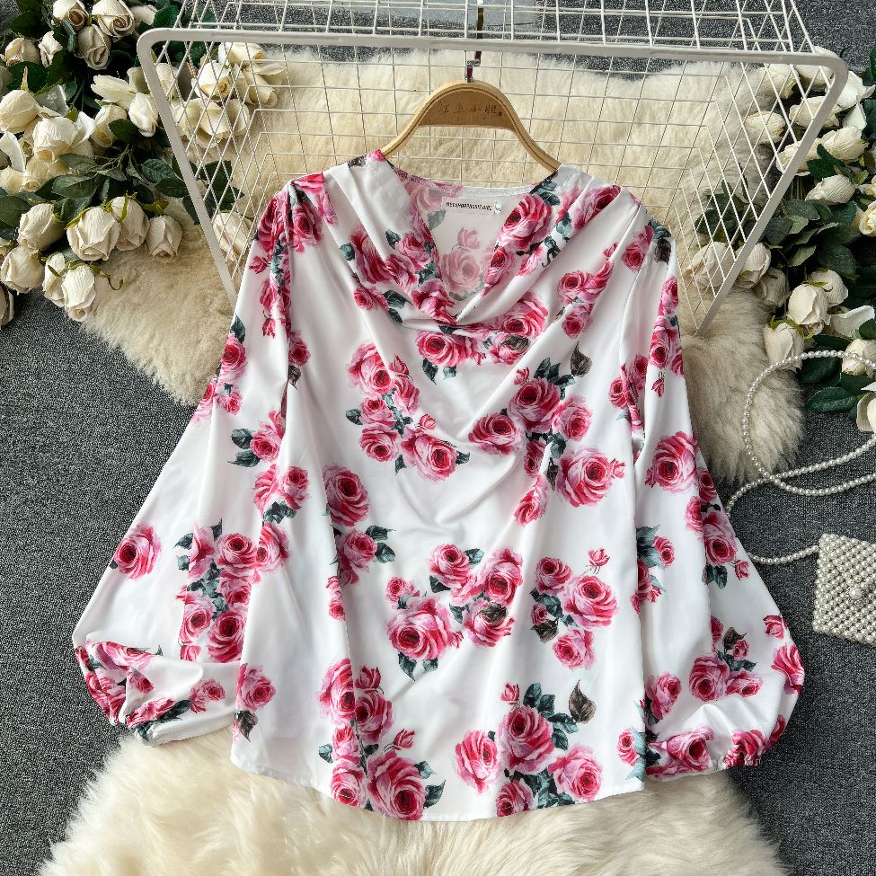 Two Piece Lantern Sleeves Blouse Floral High Waist Pants