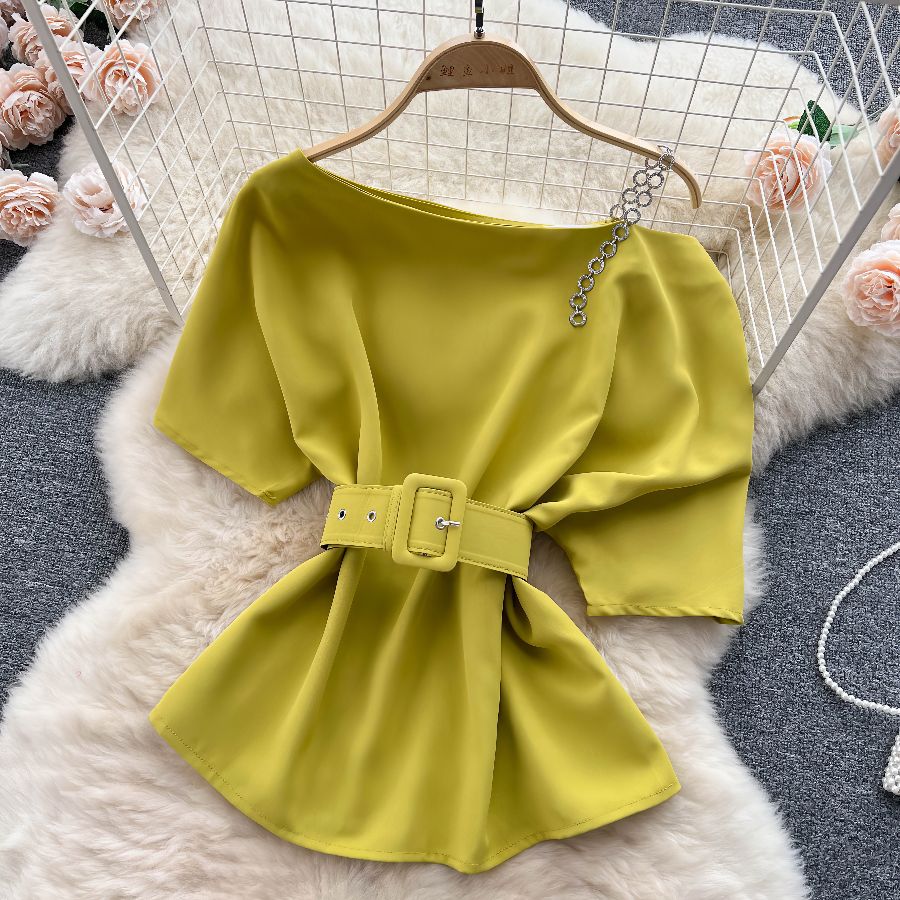 Two Piece Sets Round Neck Belt Top High Waist Suit Pants