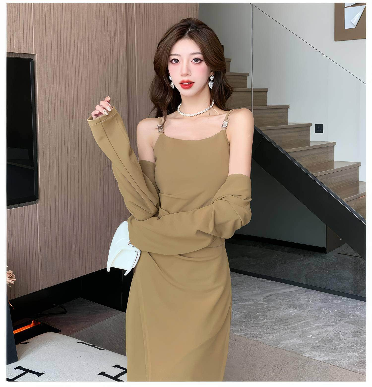 Two-Piece Short Jacket Front Slit Dress