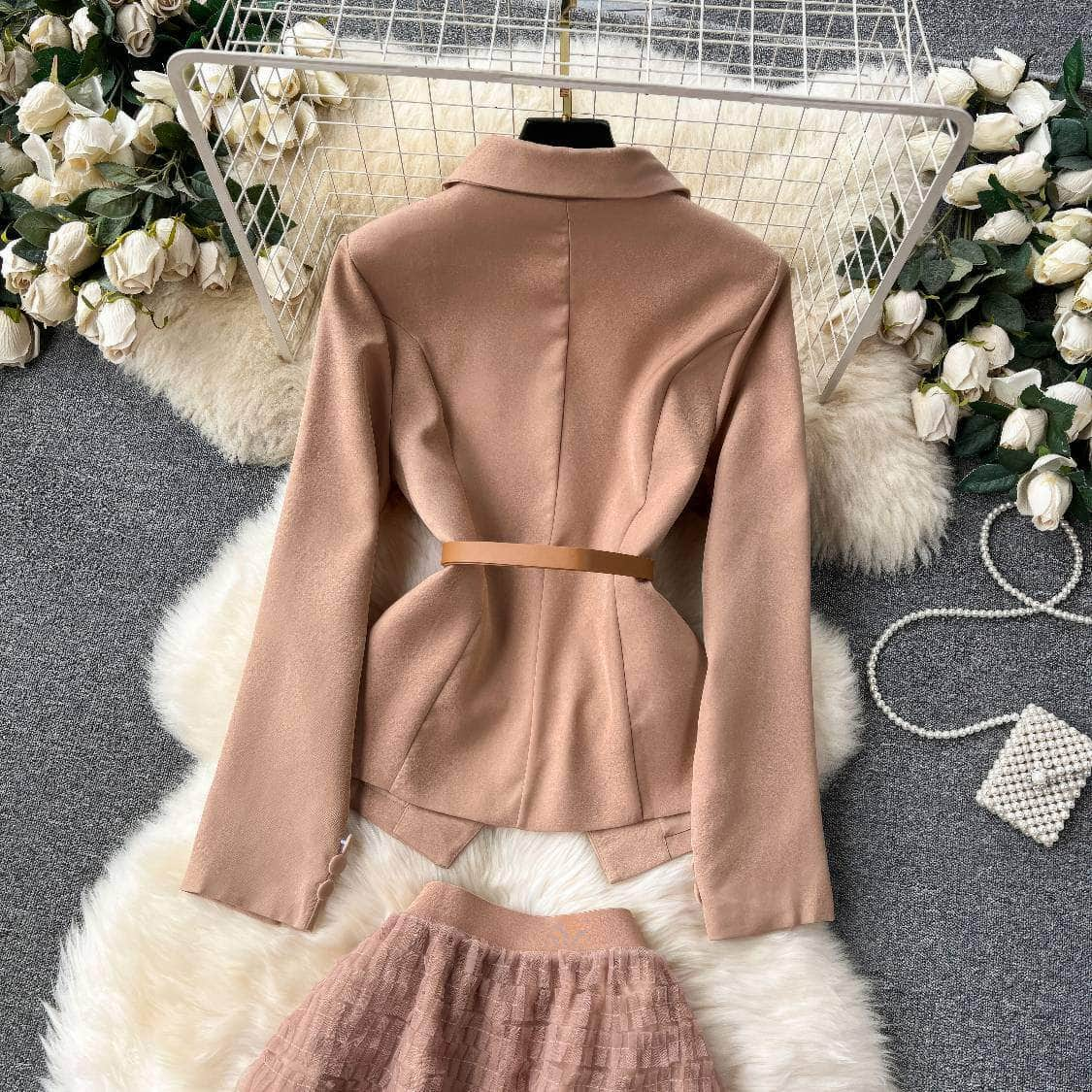 Two Piece Blazer Top Multilayer Tulle Skirt