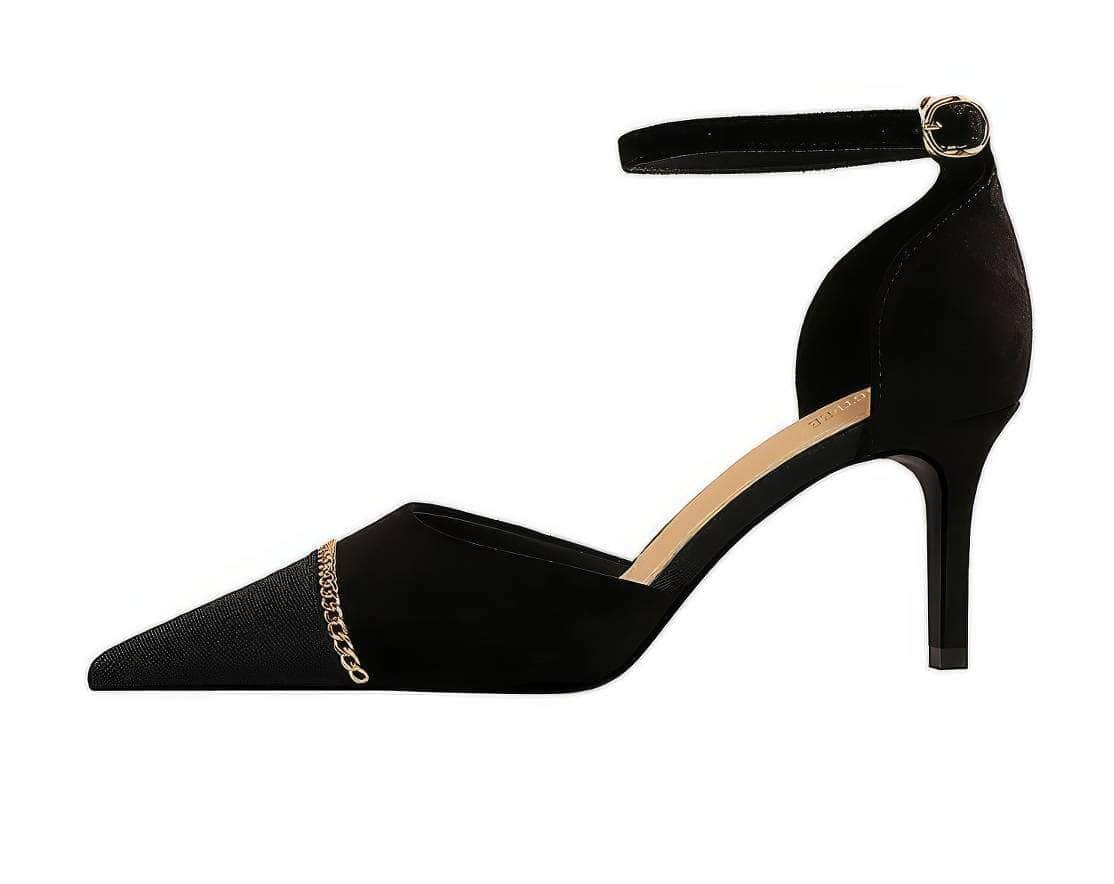 Two Toned Pointy Toes Chain Suede Stilettos