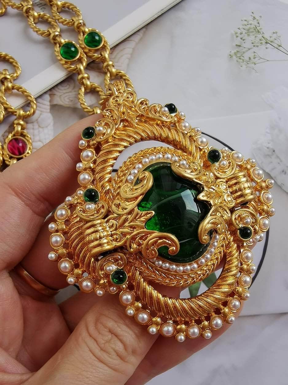 Victorian Pendant Link Chain Gemstone Statement Necklace