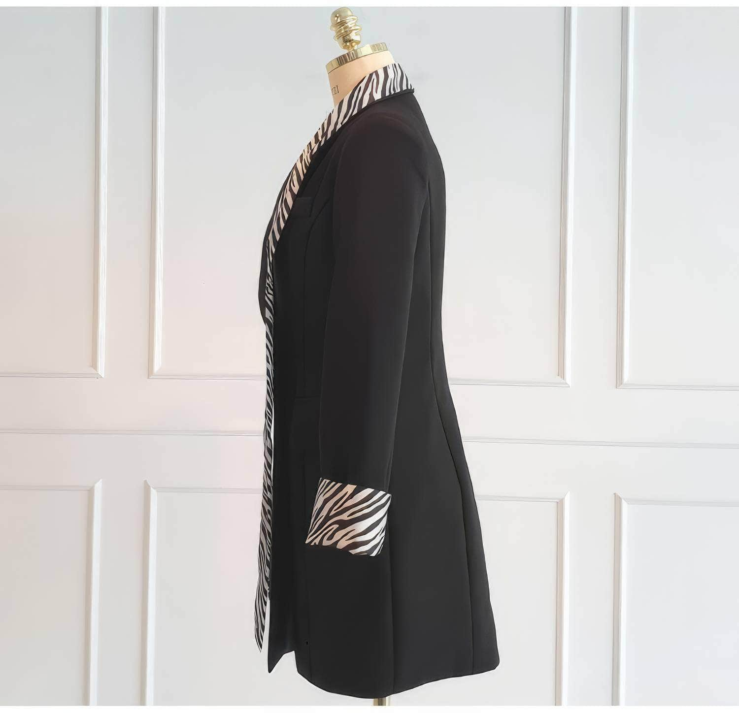 Zebra Pattern Scarf Detailed Double-Breasted Dress