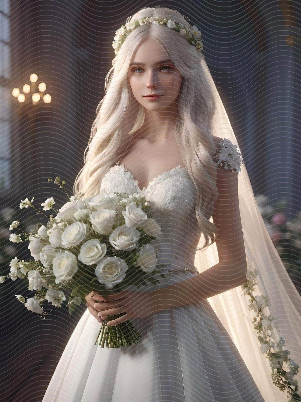 A Blonde Haired Woman Holding a Bouquet