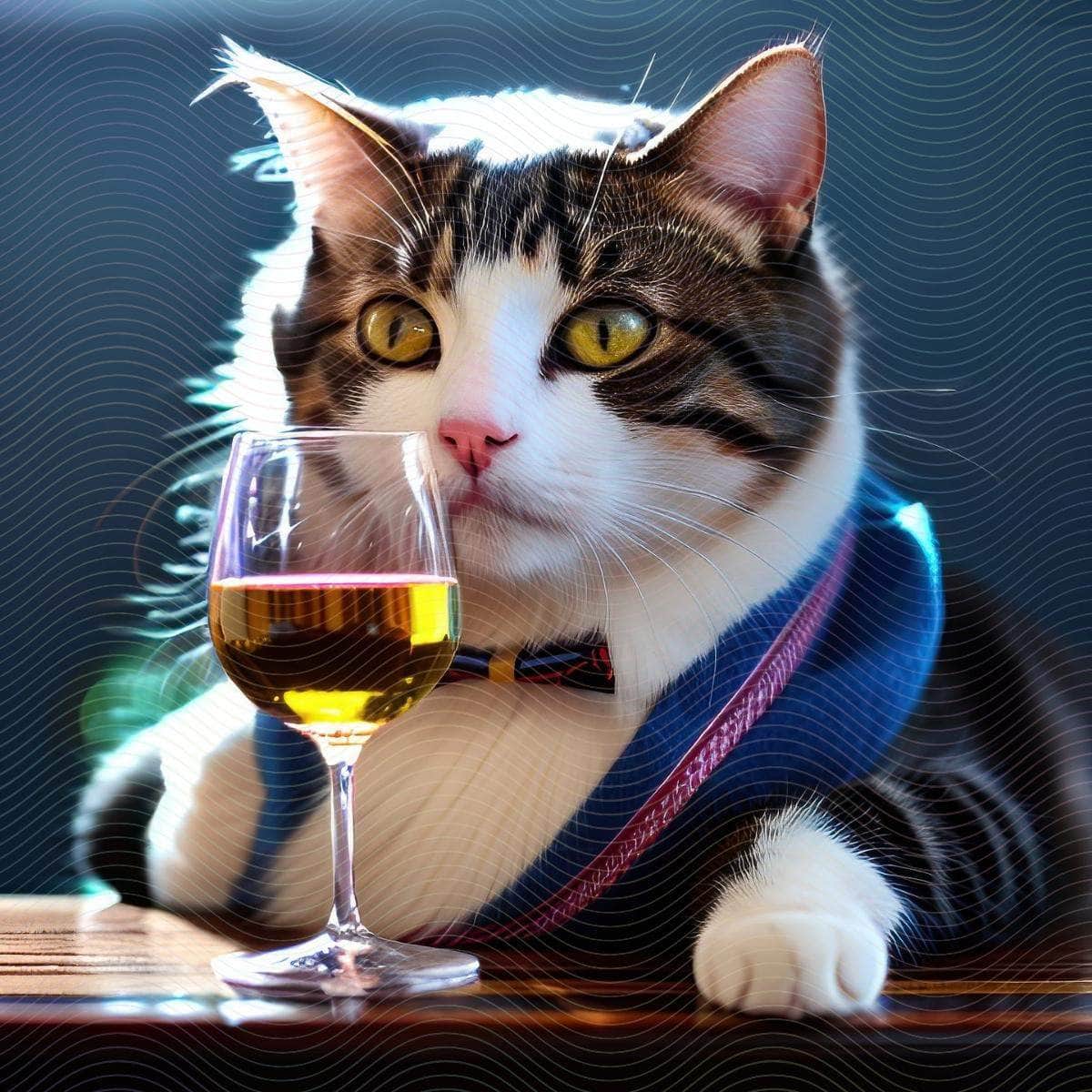 A Cat Drinking Wine