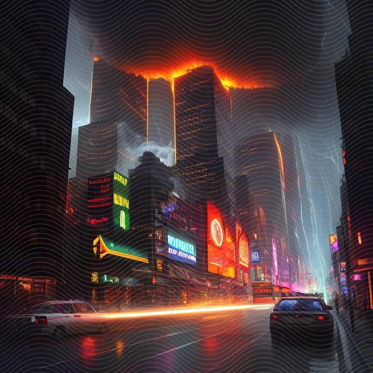 A City with Buildings on Fire