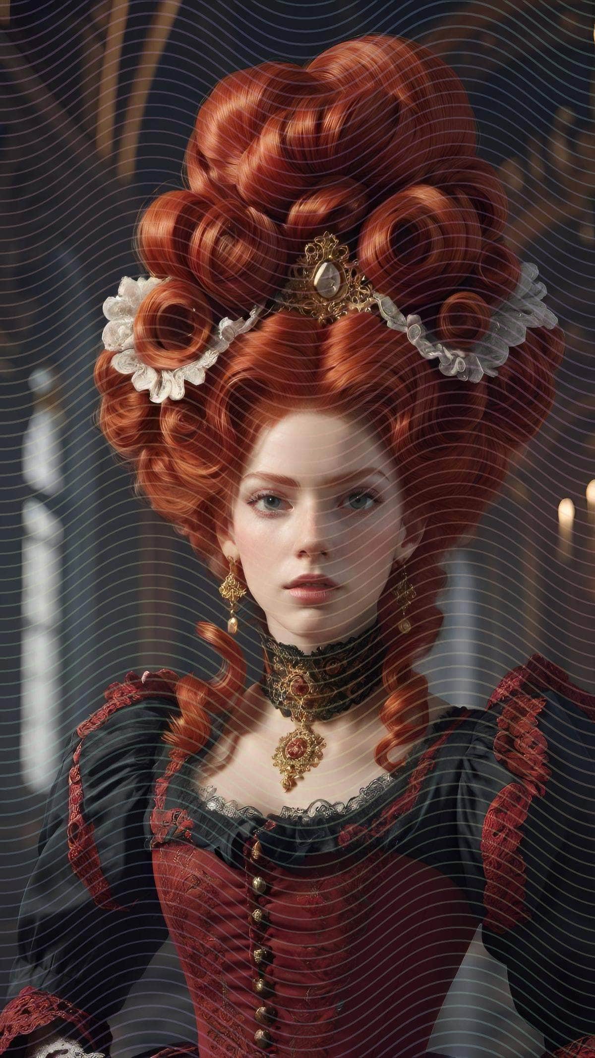 A Close-Up Portrait of A Gothic Woman in Red Exaggerated Hair