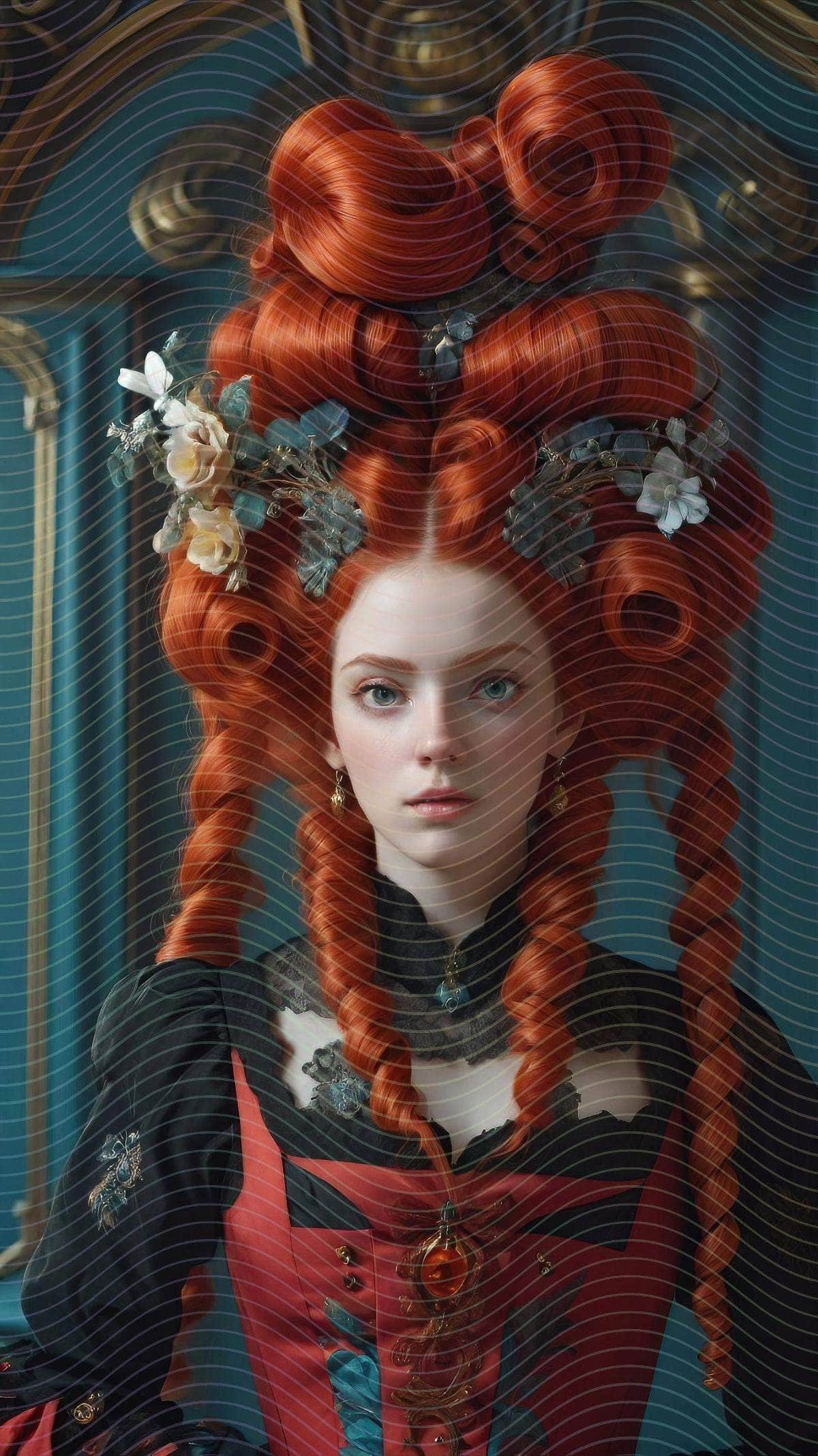 A Close-Up Portrait of A Gothic Woman in Red Exaggerated Hair