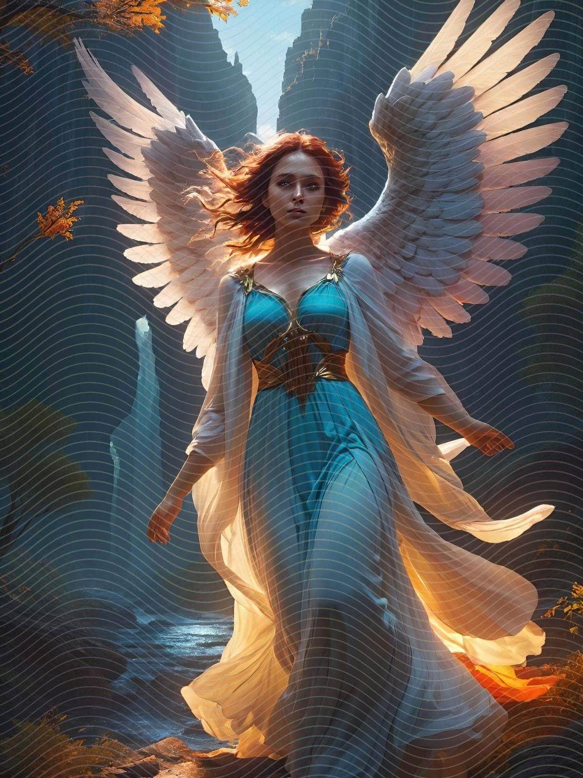 A Ethereal Angel Woman with Vibrant Wings