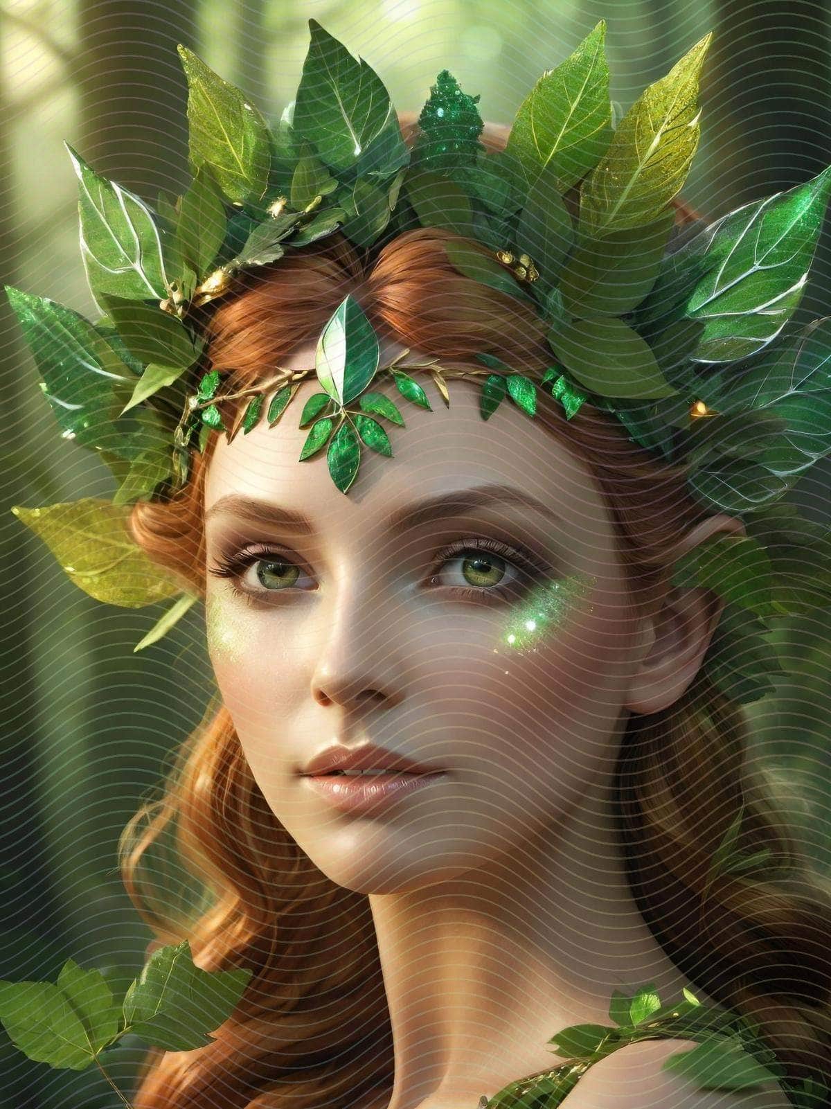 A Fairy Glitter Goddess with Leaves on Her Hair