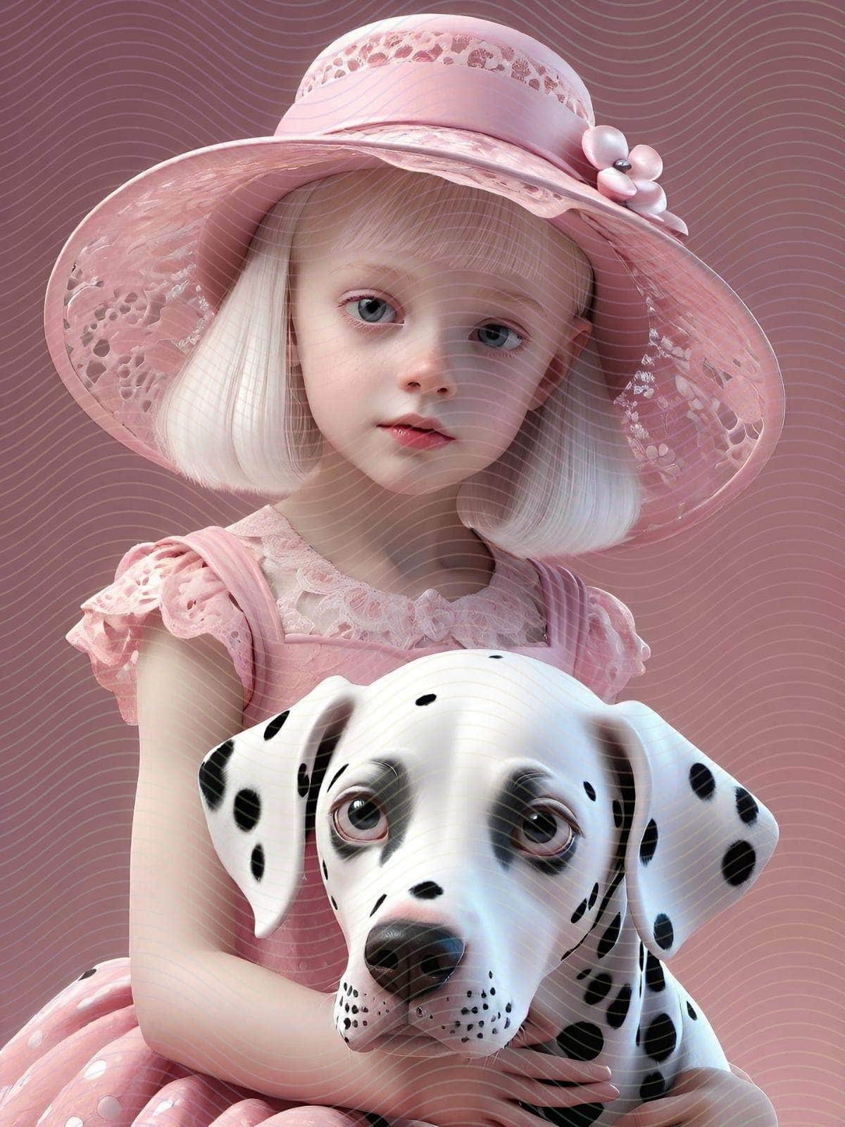 A Girl and Her Dalmatian Dog Portrait