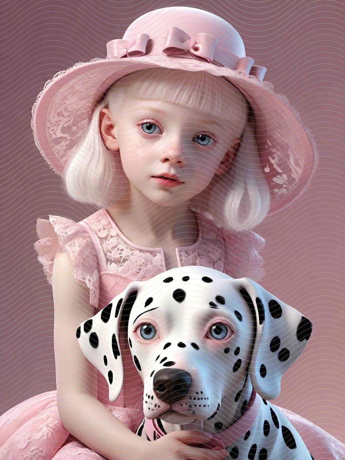A Girl and Her Dalmatian Dog Portrait