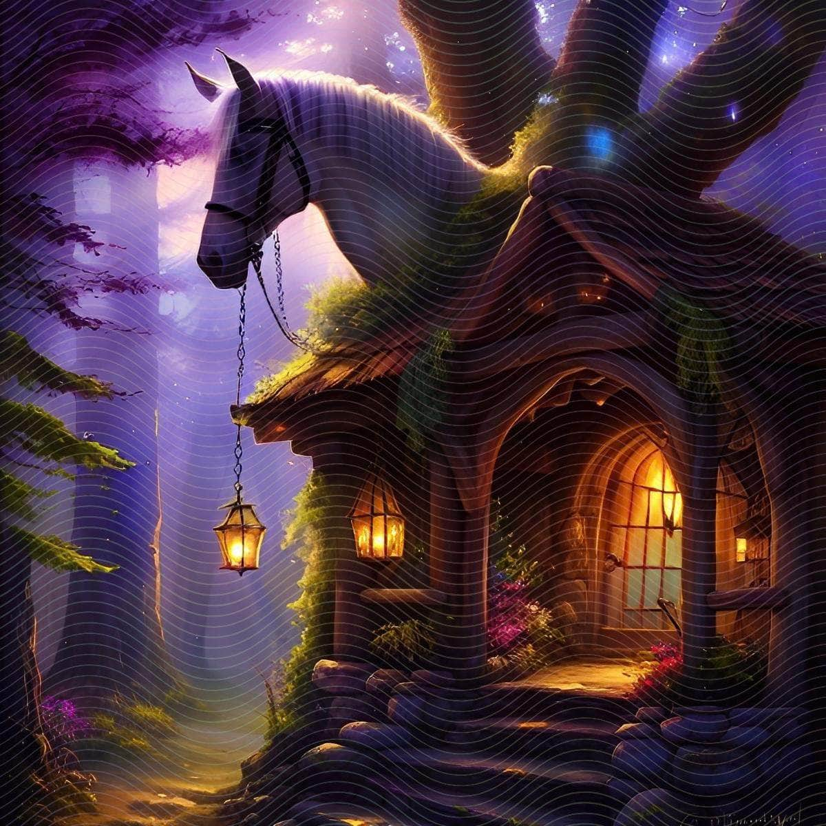 A Magical Horse in a Fantasy Tree House